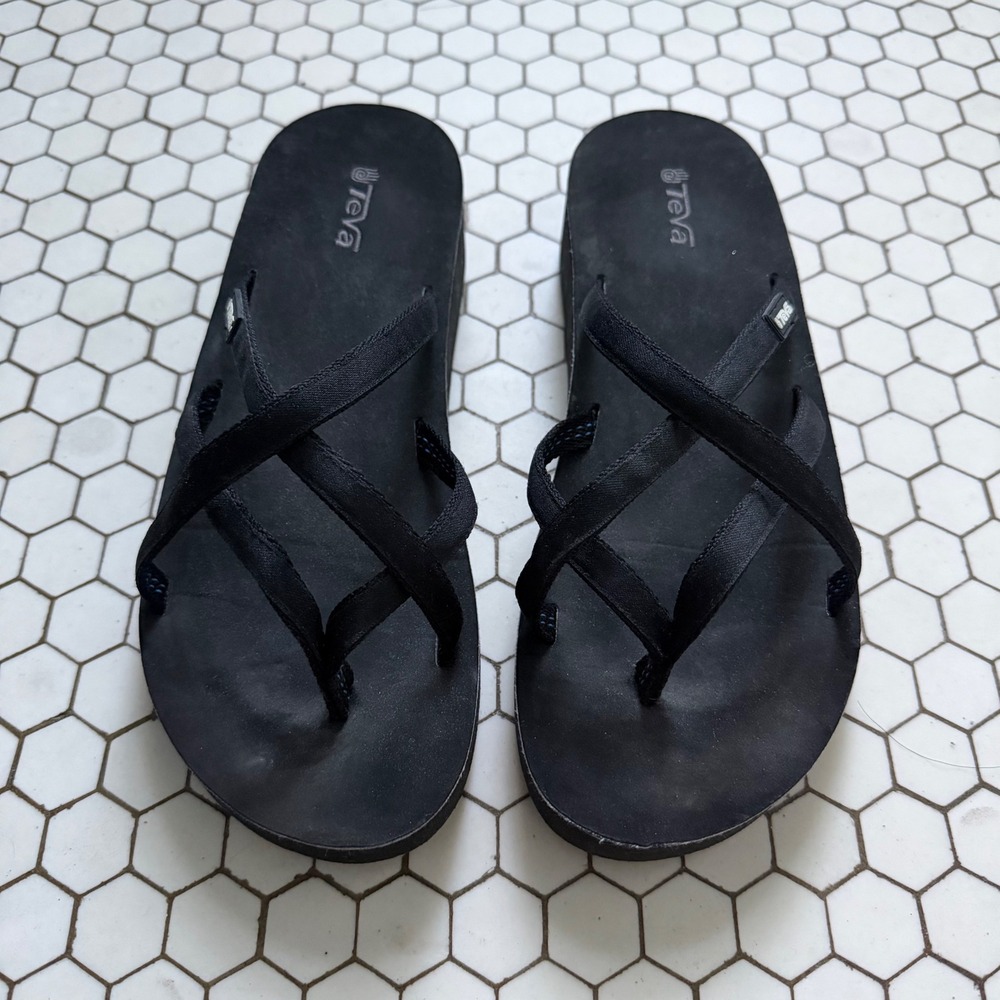 Teva Mush Mandlyn Wedge Sandals Black Strappy Platform Flip Flops 4242 W10